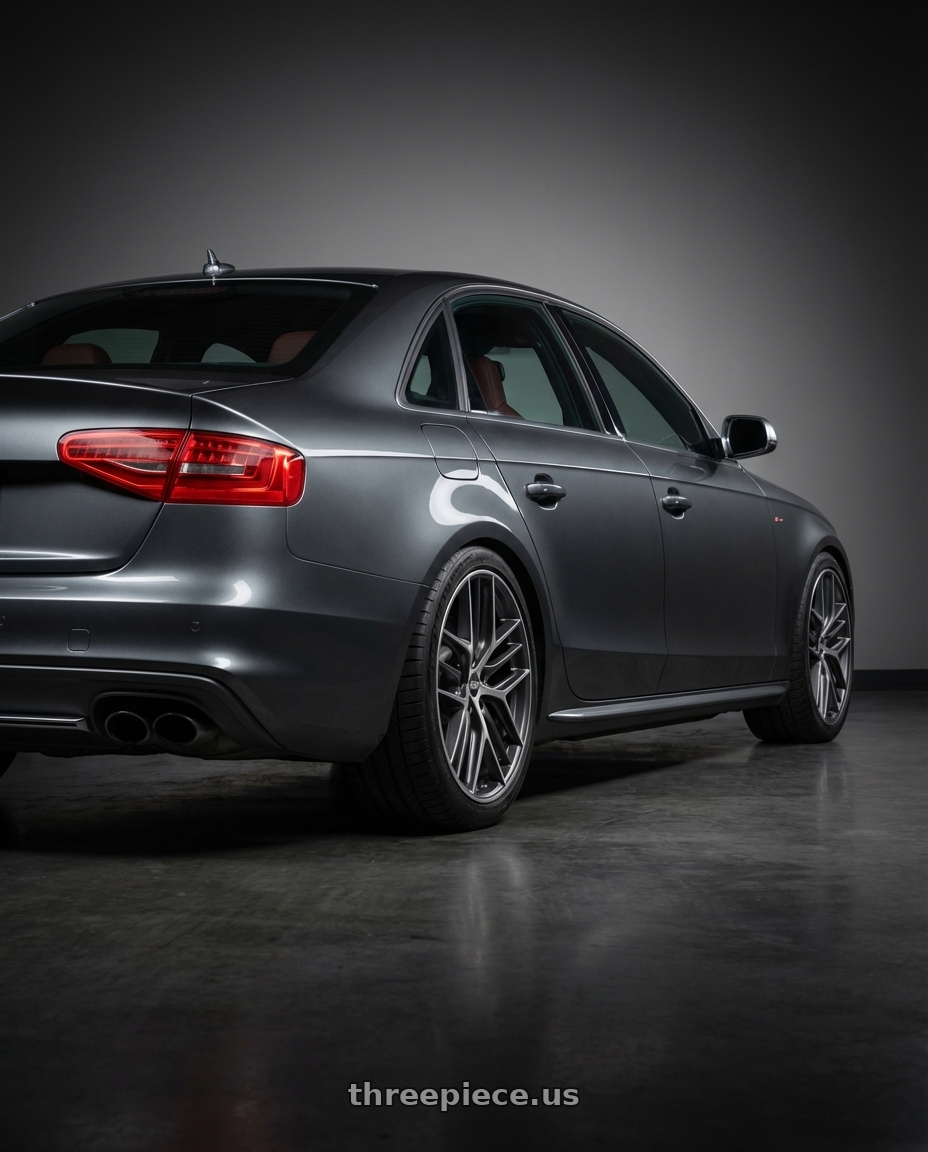 2015 Audi S4 B8.5 with BBS CC-R 5x112 19x9.0+42 Graphite w/ Diamond Cut Face wheels rear three quarter view square tires