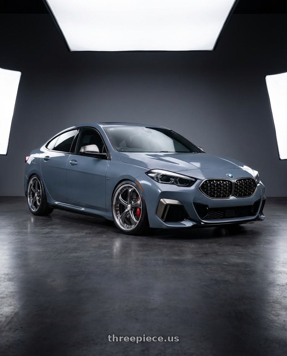 2021 BMW M235i xDrive, Storm Bay Metallic with Work Wheels VS-KF 5X114.3 19x9.5+21 Brilliant Silver Black A Disk FULL REVERSE wheels