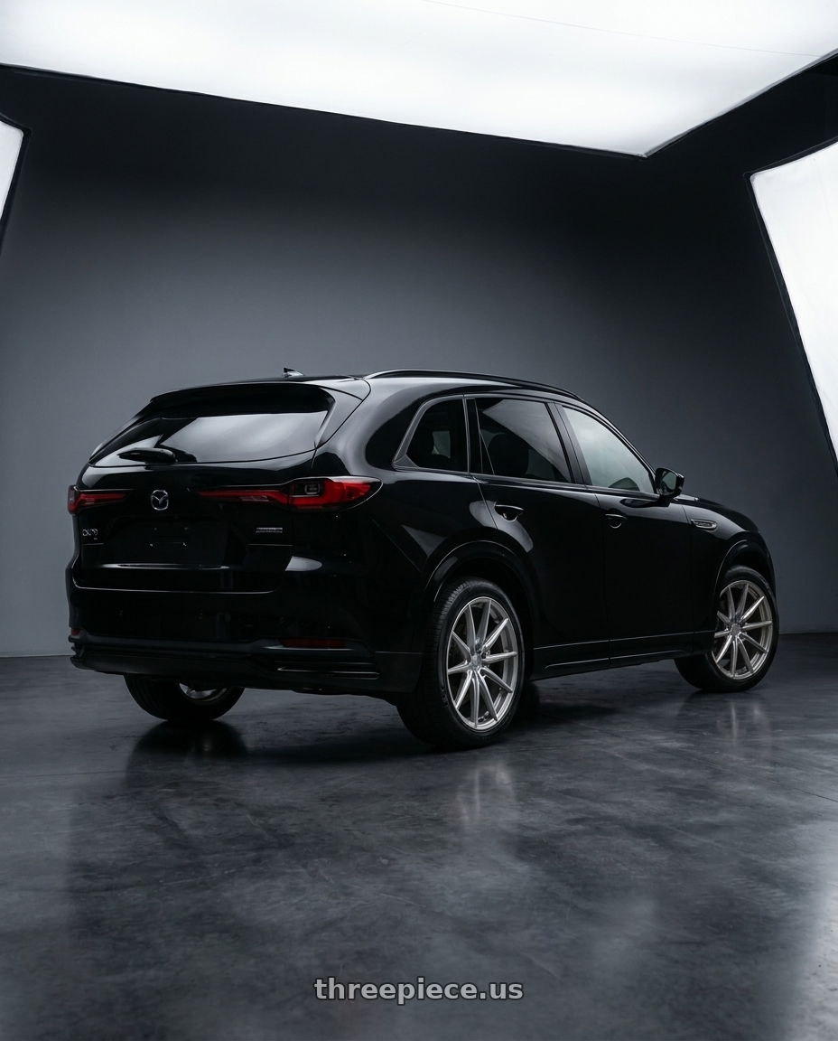 mazda 2026 cx 70 with Petrol P3A 5X108 17X8 +40 SILVER W/ MACHINED CUT FACE wheels rear three quarter view square tires