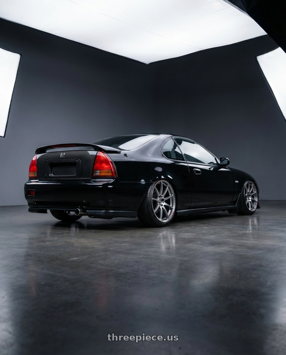 1993 Honda Prelude 4  with Volk Racing VERSUS VT125S 5x114.3 18x9.5 +38 GRACE SILVER wheels rear three quarter view slight stretch tires