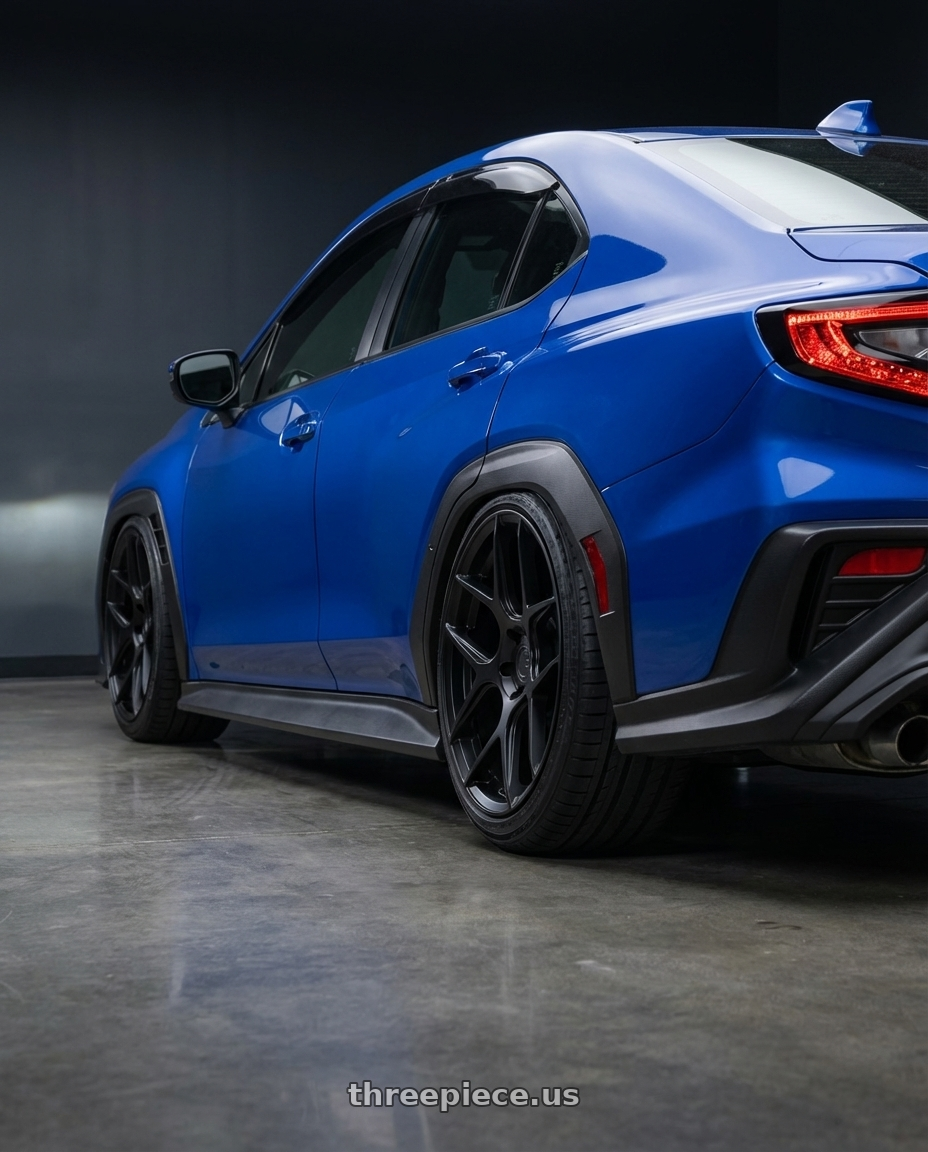 2024 Subaru WRX with Aodhan AFF2 5x114.3 19x8.5+35 Matte Black wheels rear three quarter view slight stretch tires