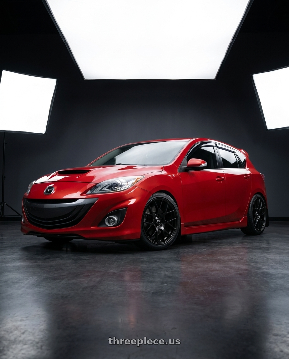 2012 Mazda Mazdaspeed 3 Red with Enkei Raijin 5x114.3 18x9.5+35 Black wheels