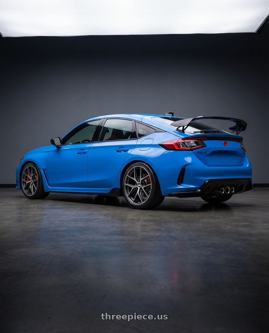 2024 Honda Civic Type R with BBS CC-R 5x120 19x8.0+45 Graphite w/ Diamond Cut Face wheels rear three quarter view square tires