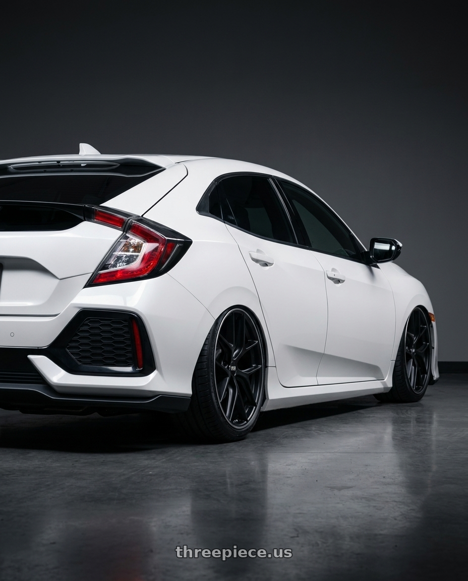 2019 Honda Civic with BBS CC-R 5x114.3 19x8.5+30 Satin Black wheels rear three quarter view slight stretch tires