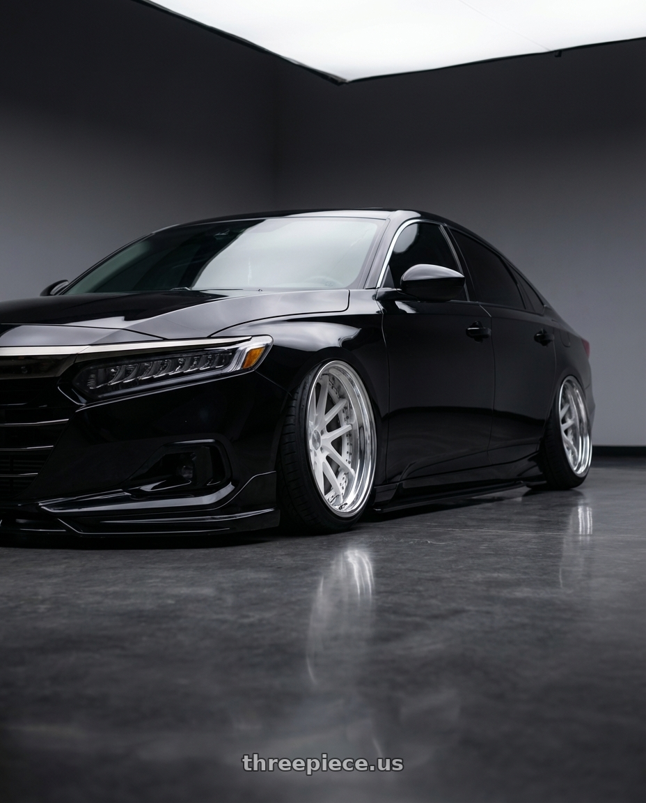 2021 Honda accord with Heritage Wheel ASAN wheels front three quarter view slammed stance