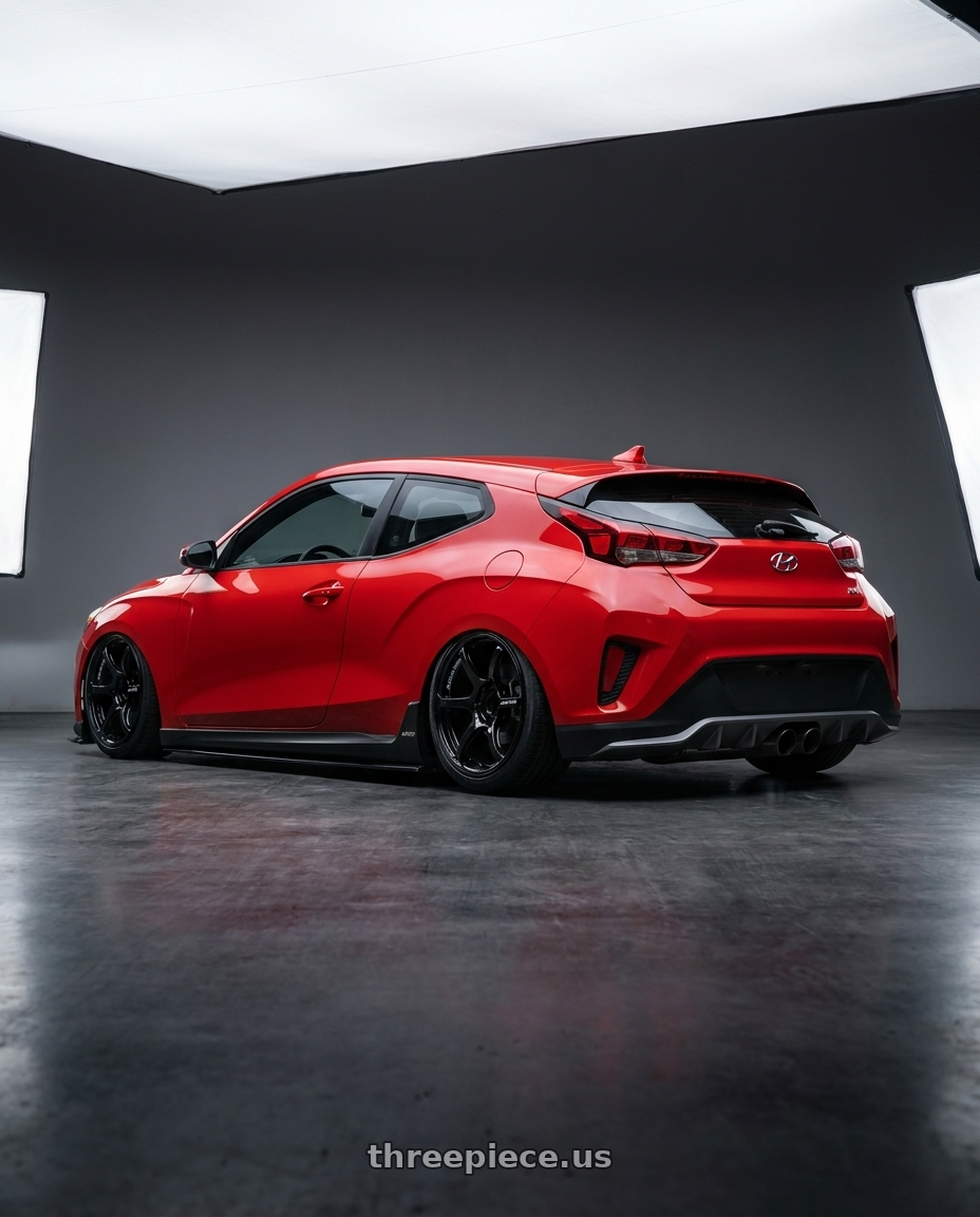 2022 Hyundai Veloster N with Advan RGIII 5x114.3 19x10.5+15 Gloss Black wheels rear three quarter view slight stretch tires