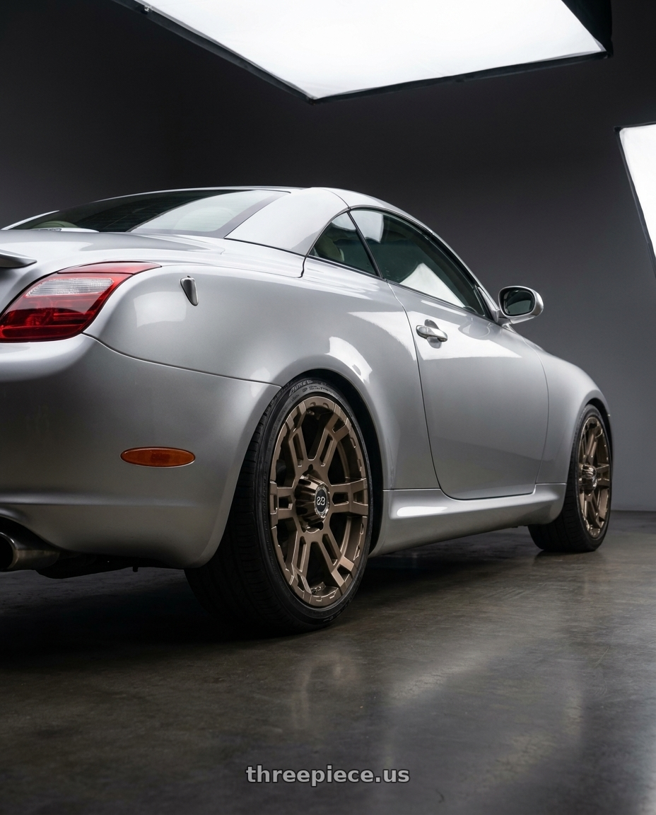 2007 Lexus Sc430 with Enkei Commander 6x139.7 18x8.5-10 Bronze wheels rear three quarter view square tires