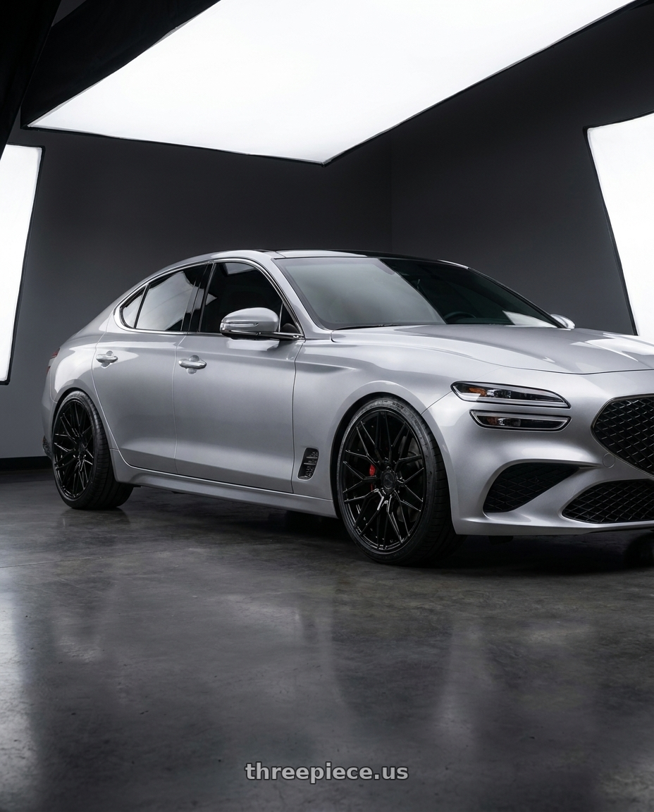 2023 genesis G70 with Avant Garde Wheels M520R 5X114.3 20x10 +35 Gloss Black wheels