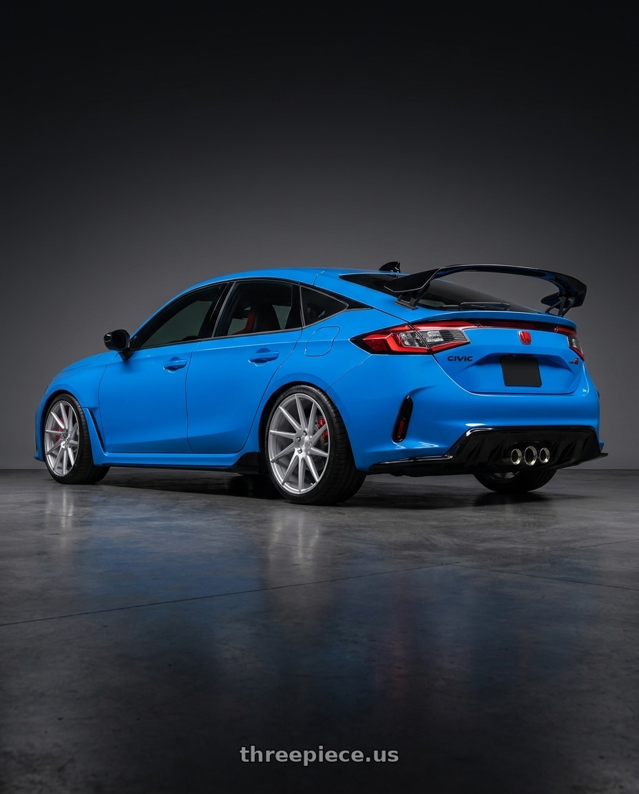2024 Honda Civic Type R with Niche 1PC M112 SURGE 5X120 19X8.5 +35 GLOSS SILVER MACHINED wheels rear three quarter view square tires