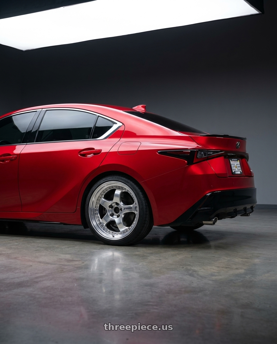 2023 lexus is350 with Work Meister S1 3P 5x114.3 19x8.5+45 L Disk Bright Buff Finish wheels rear three quarter view square tires