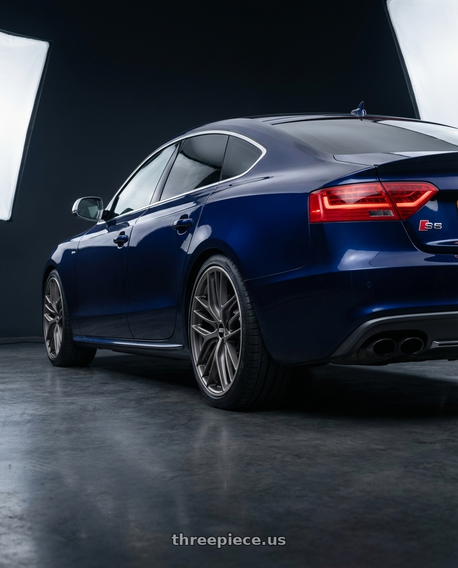 2014 Audi S5 B8 with BBS CC-R 5x112 19x8.5+40 Satin Platinum wheels rear three quarter view square tires