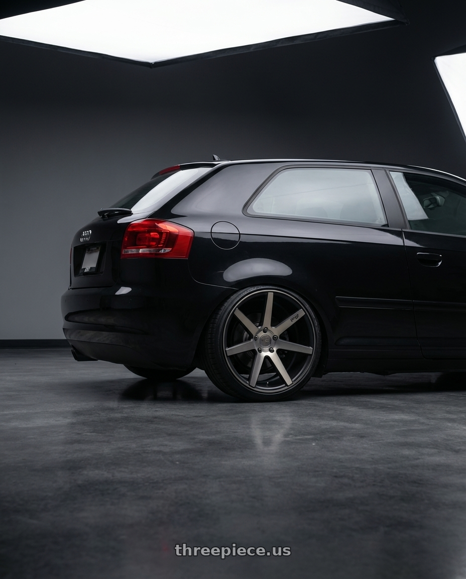 2012 Audi A3 8P with Niche 1PC M150 VERONA 5X112 18X9.5 +48 MATTE BLACK MACHINED wheels rear three quarter view square tires