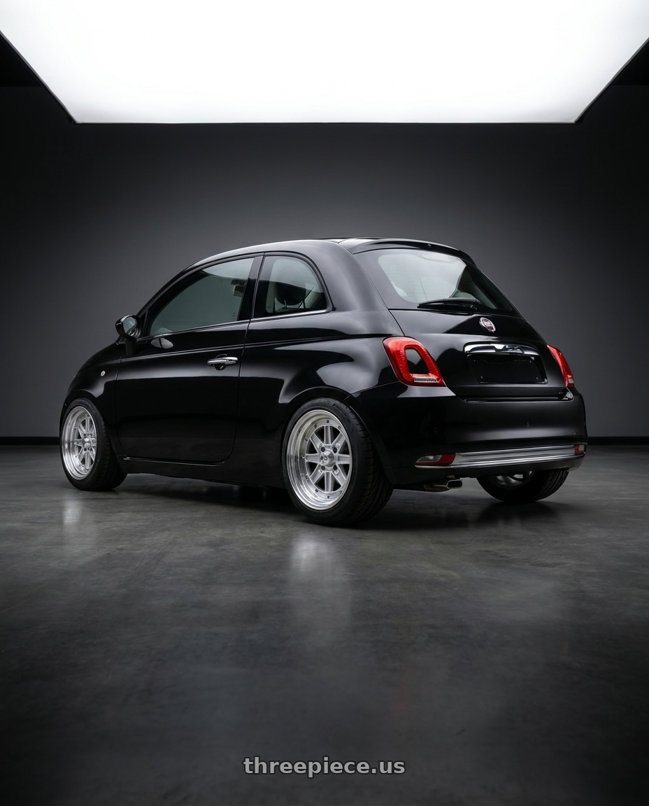 2018 FIAT 500 LOUNGE black colour with Speed Star Mk-III 4x100 15X7+26  Silver wheels rear three quarter view meaty tires