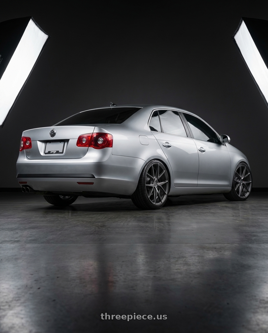 2009 Volkswagen Jetta GLI MK5 with Niche 1PC M116 MISANO 5X112 18X8 +42 MATTE GUN METAL wheels rear three quarter view square tires