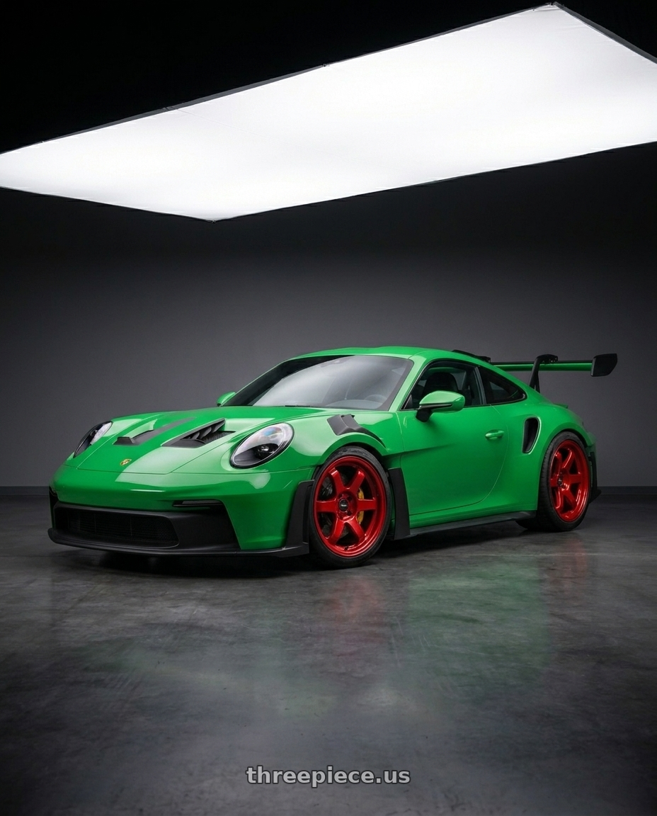 2024 Porsche 911 Gt3 Rs with 9six9 SIX-1 Truck 6x139.7 18X9 +0 Candy Apple Red wheels
