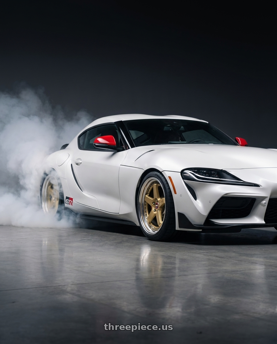 2026 toyota GR supra burnout with Work Zistance W5s 5x112 19x8.5+29 w disk Gold wheels