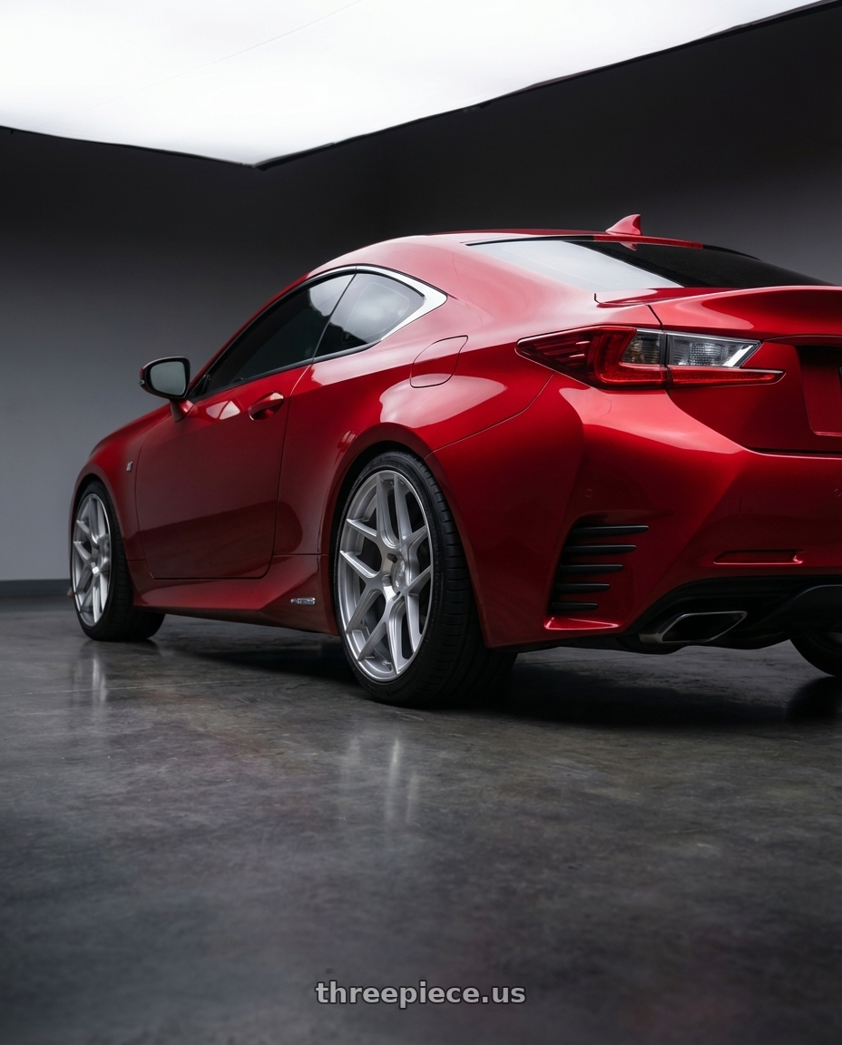 2018 Lexus RC F with Aodhan AFF2 5x114.3 19x9.5+35 Gloss Silver Machined Face wheels rear three quarter view square tires