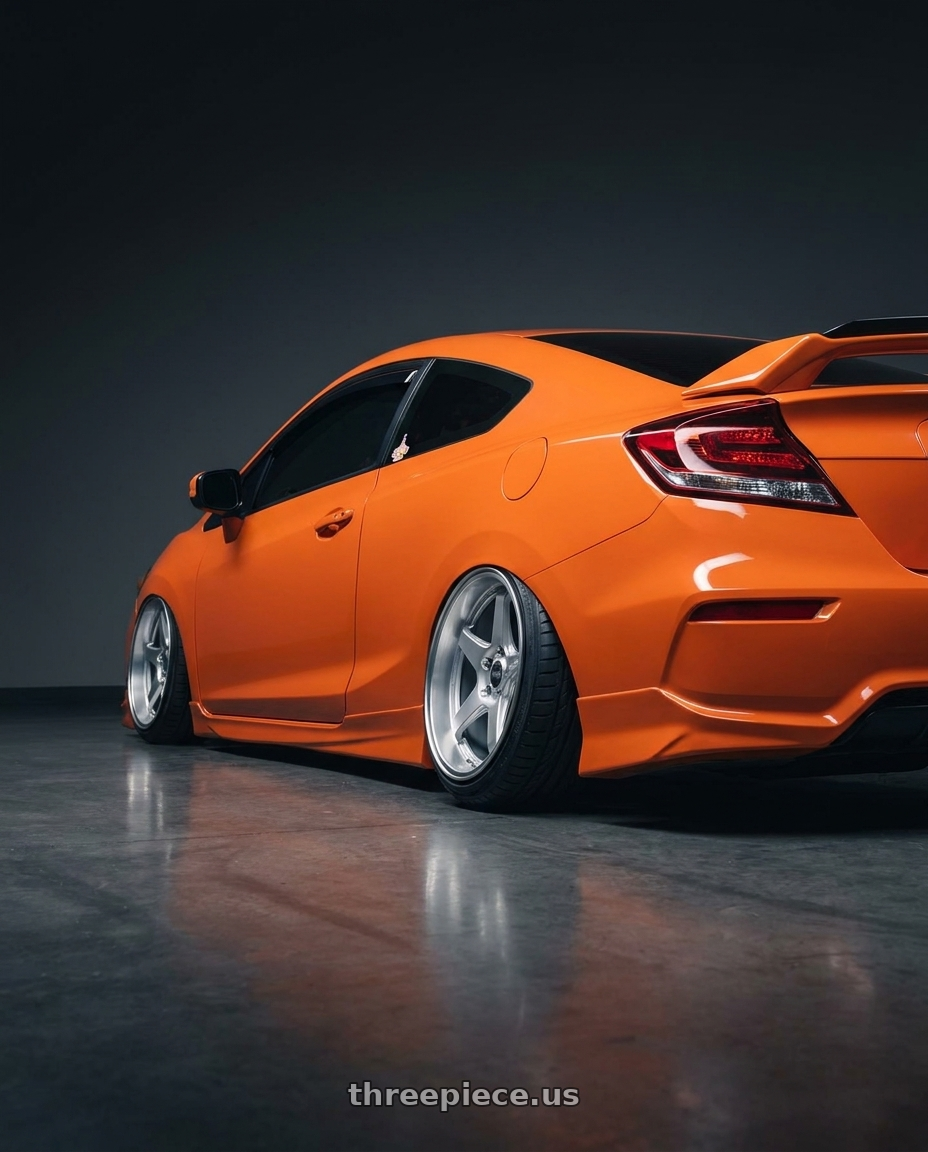 2015 honda civic si with ESR Wholesale APX5 5x112 19x11 +22 Hyper Silver wheels rear three quarter view extreme stretch tires