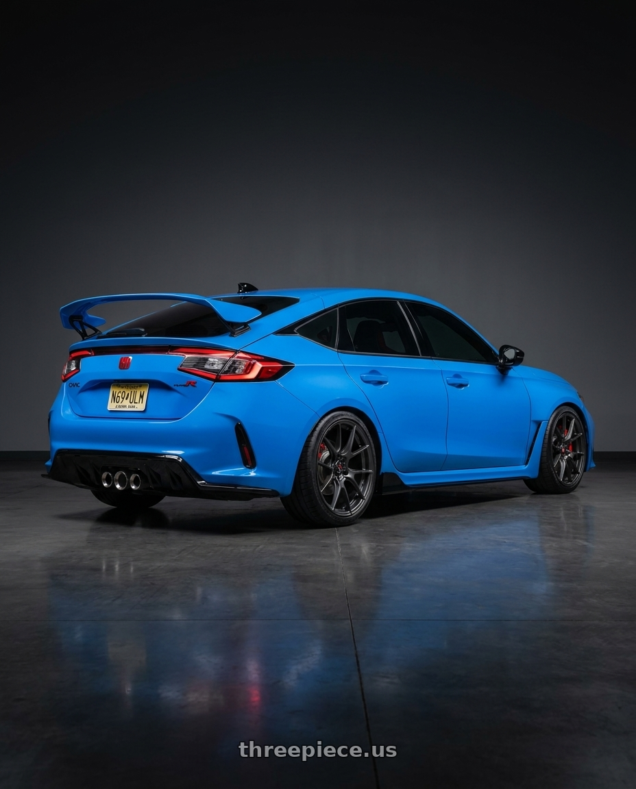 2024 Honda civic type r with Enkei NT03RR 5x120 18x9.5+45 Matte Gunmetal wheels rear three quarter view square tires