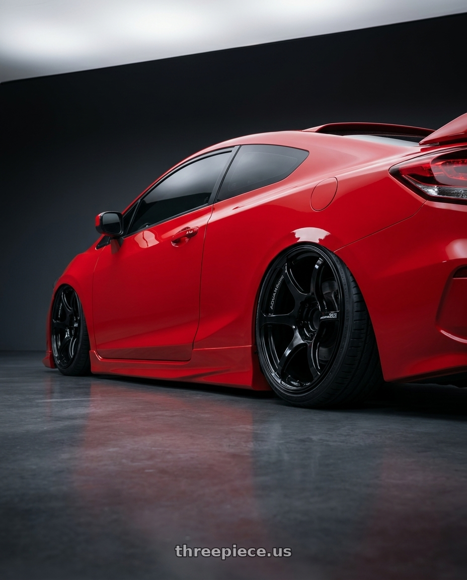2011 Honda Civic Si with Advan RGIII 5x114.3 17x8.5+31 Gloss Black wheels rear three quarter view slight stretch tires
