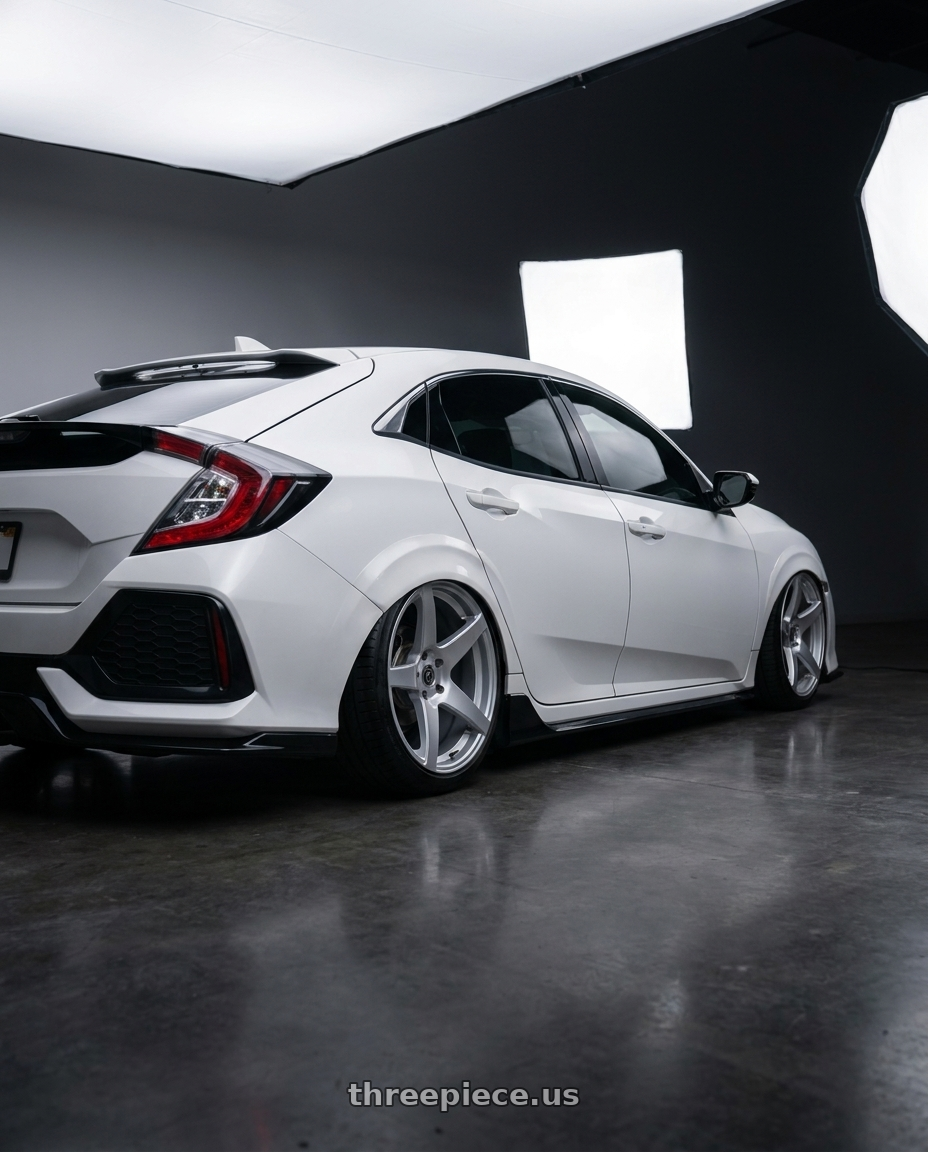 2019 Honda Civic with Forgestar CF5 5x114.3 19x9.5 +29 Gloss Silver wheels rear three quarter view slight stretch tires