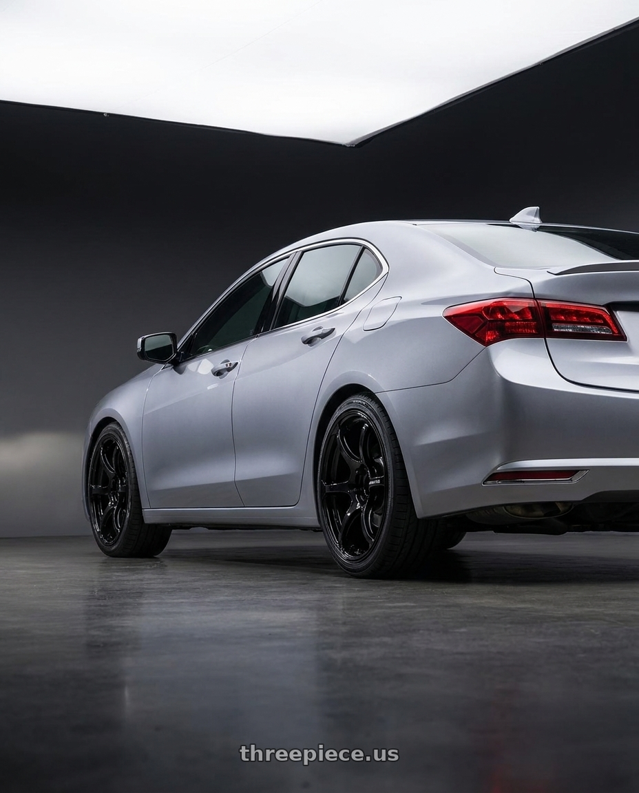 2019 Acura TLX with Advan RGIII 5x114.3 19x10.5+25 Gloss Black wheels rear three quarter view square tires