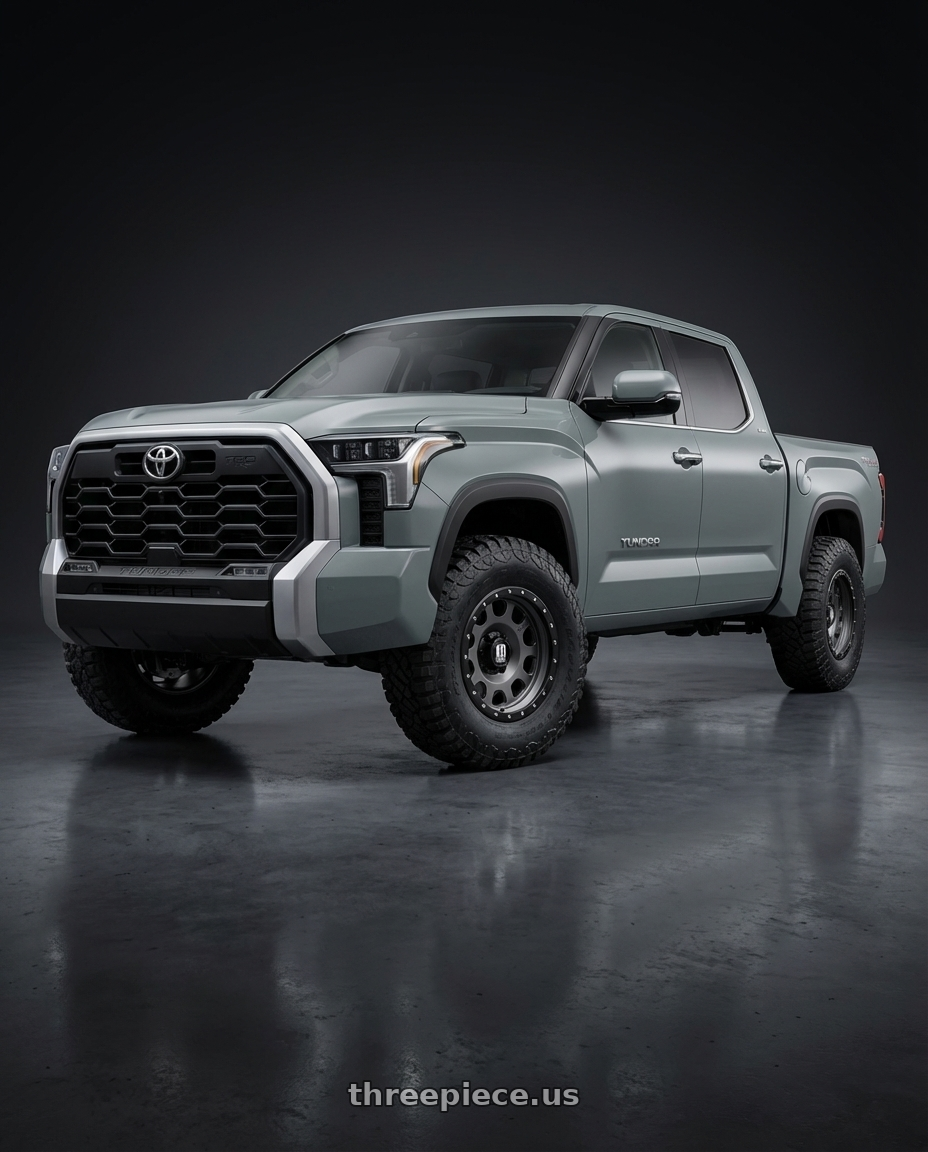 2024 Toyota Tundra with XD XD126 ENDURO PRO 6X139.7 20X9 +18 MATTE GRAY W BLACK REINFORCING RING wheels front three quarter view stock stance