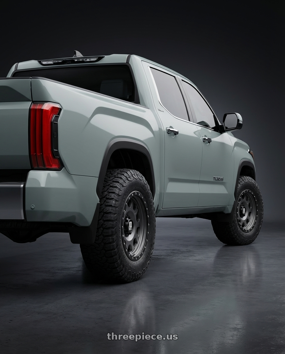 2024 Toyota Tundra with XD XD126 ENDURO PRO 6X139.7 20X9 +18 MATTE GRAY W BLACK REINFORCING RING wheels rear three quarter view meaty tires