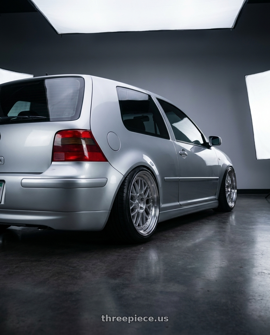 2002 VW gti with ESR Wheels SR SERIES SR01 5x100 18x8.5 +30 Hyper Silver wheels rear three quarter view slight stretch tires