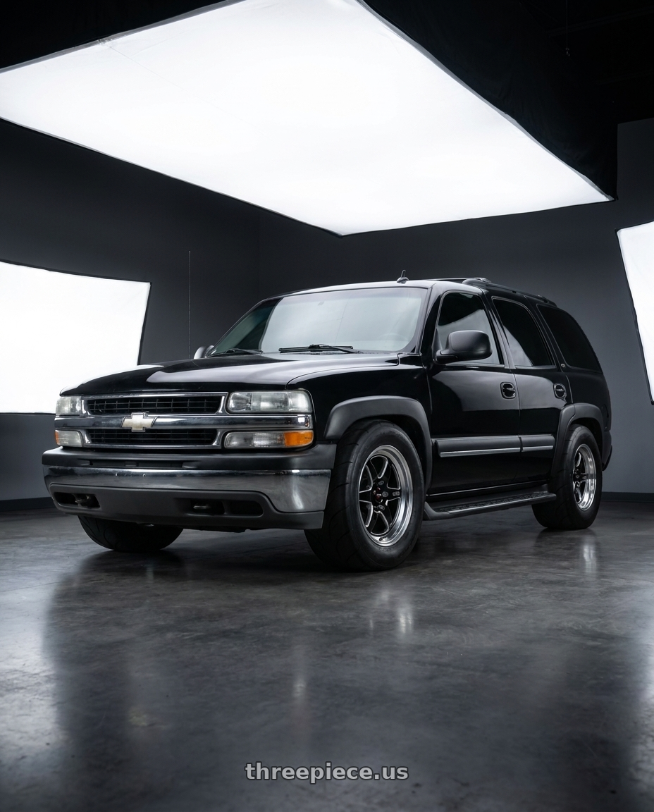 2004 Chevrolet Tahoe LT with WELD Street Performance Ventura Six 6x139.7 20x9.5 +6 Gloss Black/Milled Diamond Cut Lip wheels