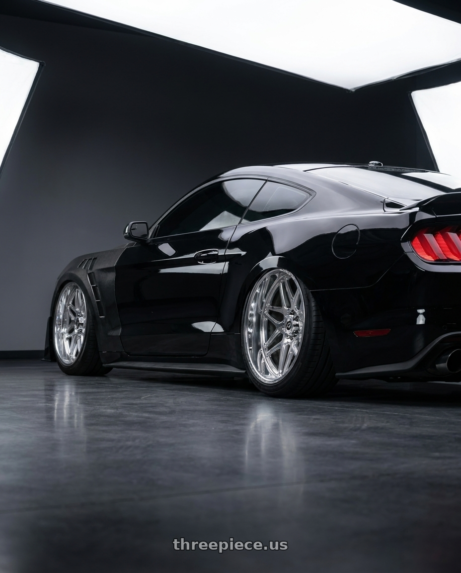 2017 ford mustang 2.3 Shelby GT500 with Gear Forged GF761P 6x139.7 24x14 -76 A262230 wheels rear three quarter view extreme stretch tires