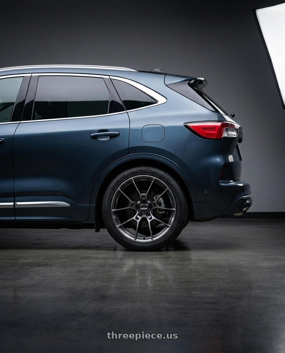 2024 ford kuga with Volk Racing G025 5x112 18x7.5+48 Shining Black Metal / Rim Edge DC wheels rear three quarter view square tires