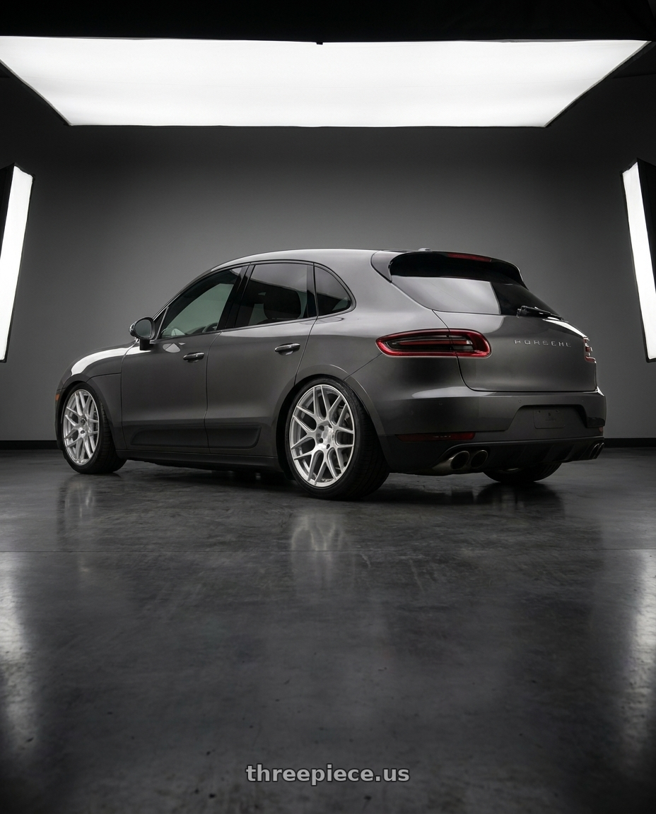 2017 Porsche macan with Aodhan AFF2 5x112 20x9+30 Gloss Silver Machined Face wheels rear three quarter view slight stretch tires