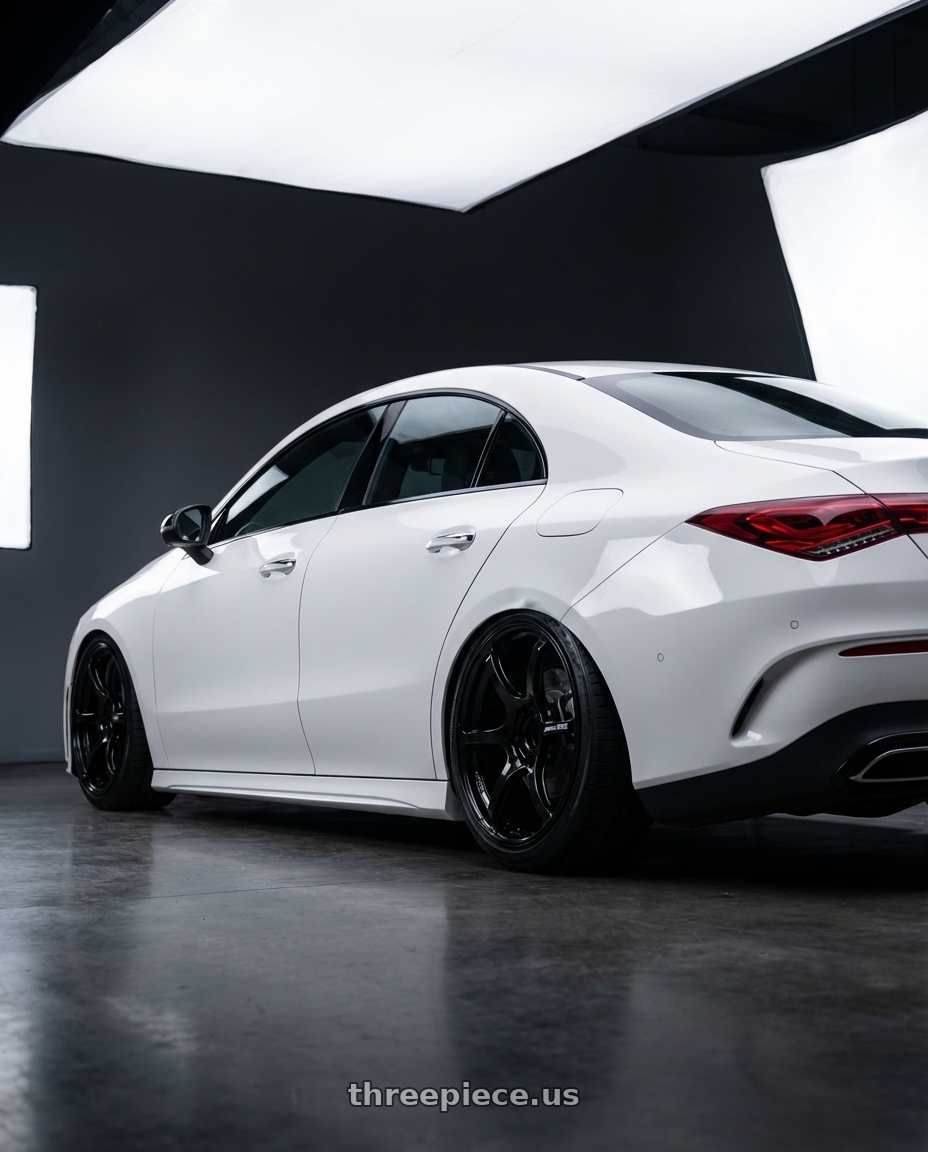 2023 Mercedes-Benz CLA C118 with Advan RGIII 5x112 19x8.5+45 Gloss Black wheels rear three quarter view slight stretch tires