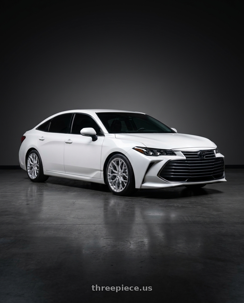 2022 Toyota Avalon XLE white with DOLCE PERFORMANCE ARIA 5x114.3 18x8.5 +35 Gloss Silver Machined Face wheels
