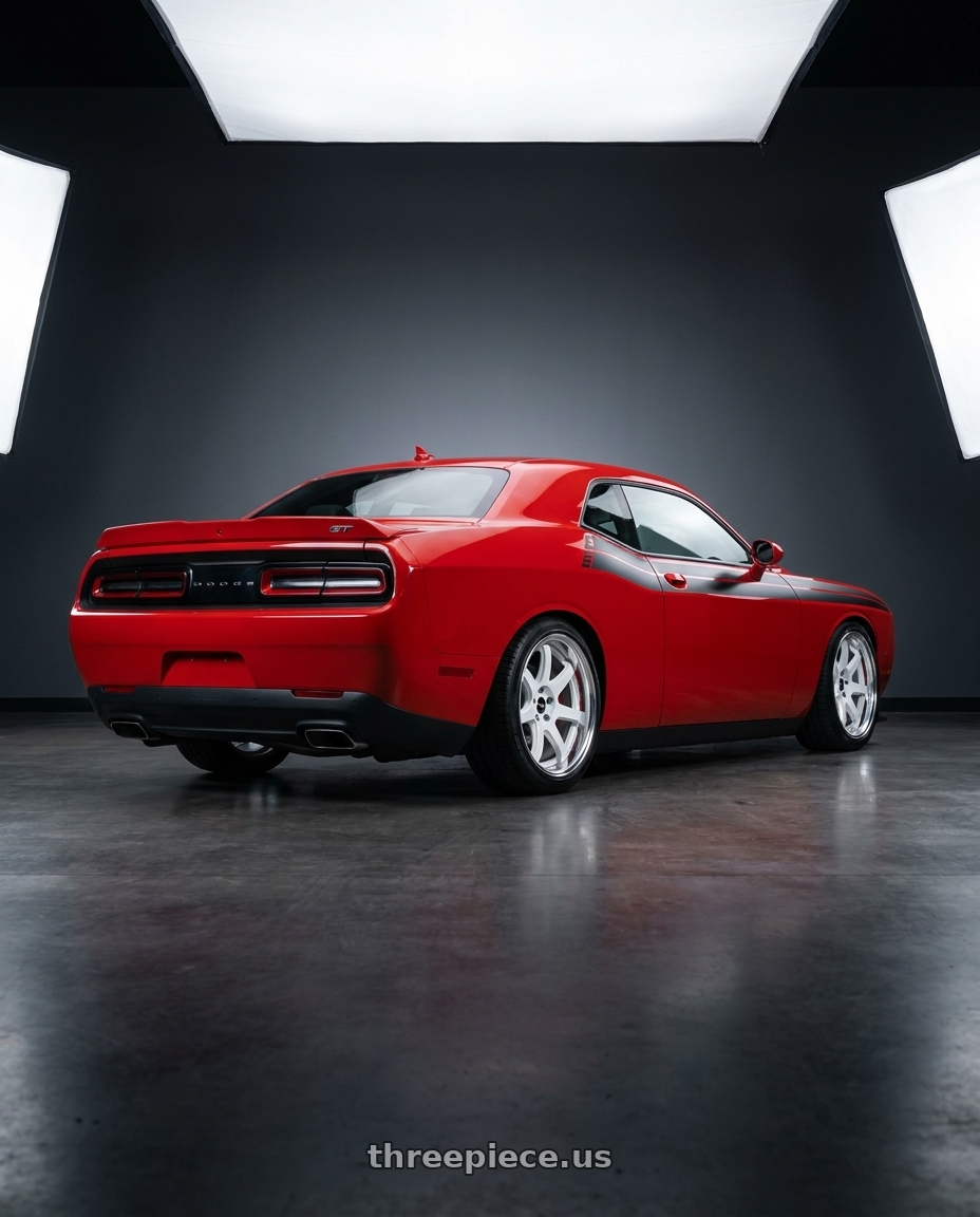 2021 Dodge Challenger GT AWD with Work T7r 2P 5x115 20x10.0 +18 WHITE wheels rear three quarter view square tires