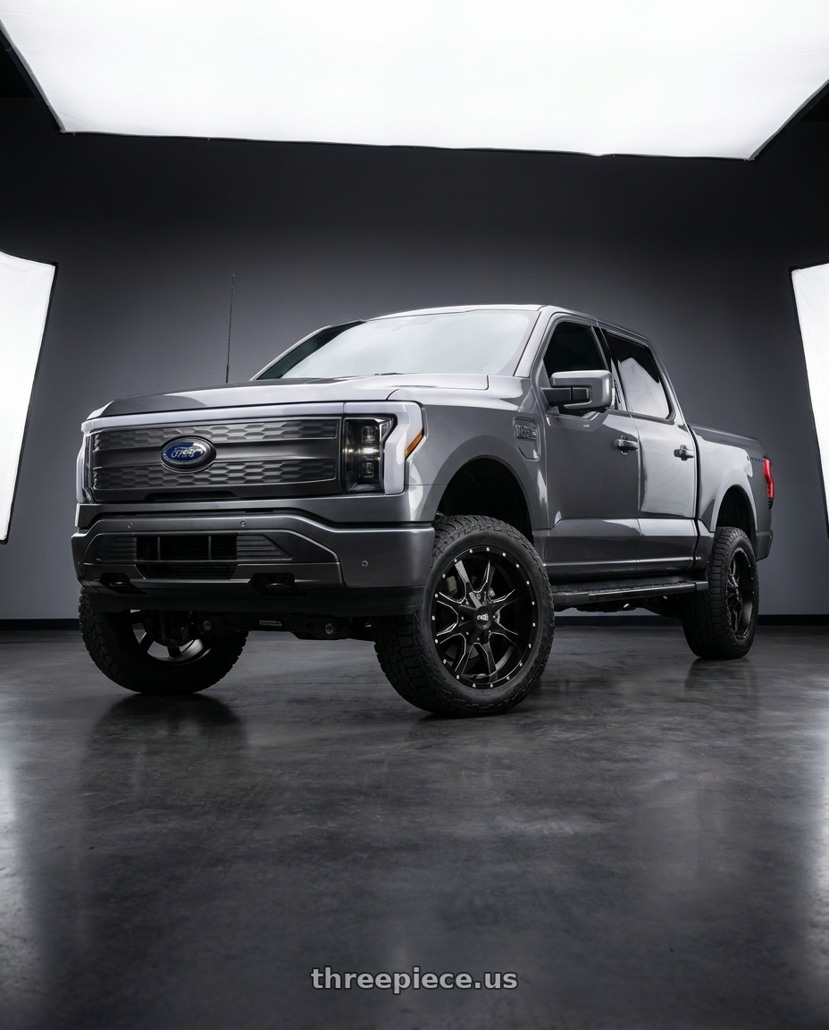 2022 Ford F150 lightning with Moto Metal 970 5x127/5x139.7 20x10 -24 SEMI GLOSS BLACK MILLED wheels