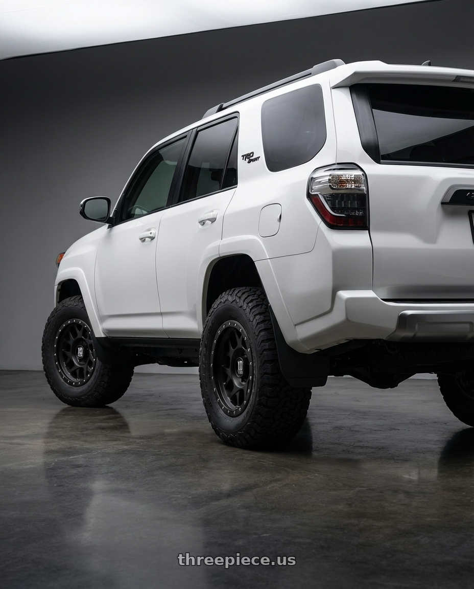 2022 Toyota 4Runner with XD XD127 BULLY 6X139.7 17X8.5 +0 SATIN BLACK WITH REINFORCING RING wheels rear three quarter view meaty tires