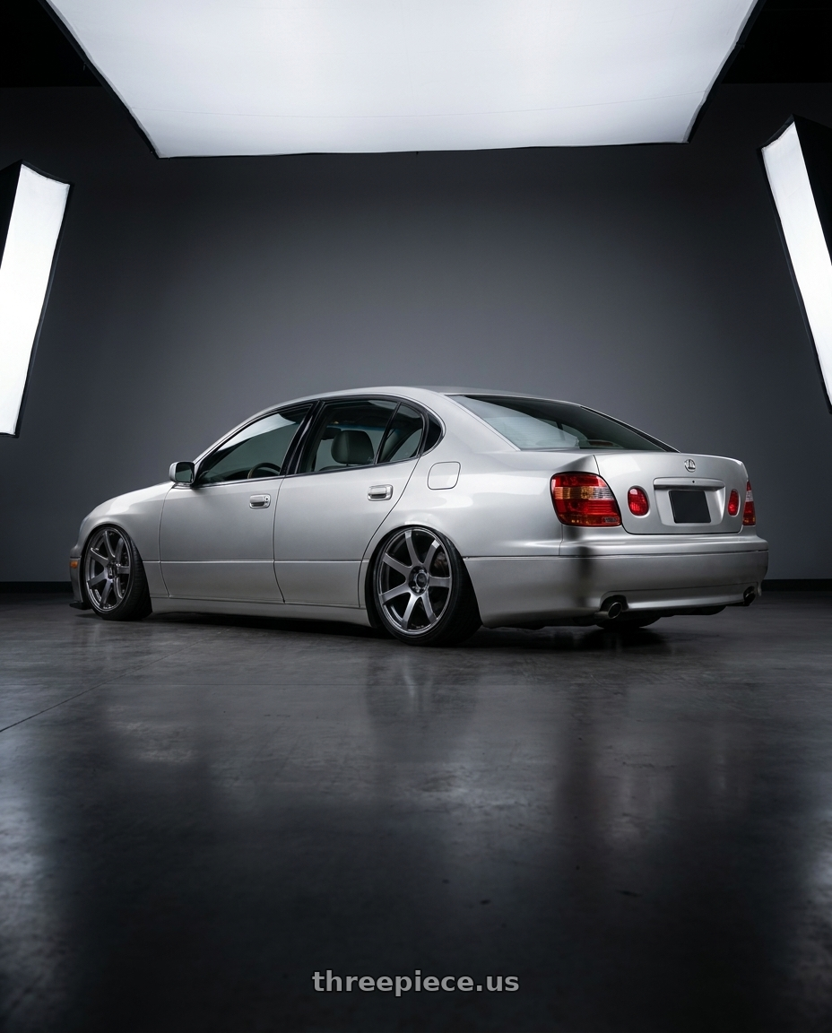 2001 Lexus gs300 with Enkei PF07 5x114.3 18x9.5+25 Dark Silver wheels rear three quarter view slight stretch tires