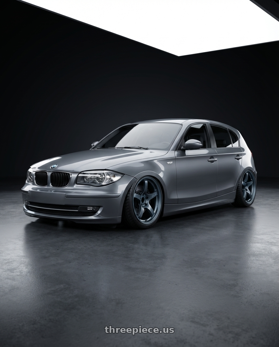 2012 BMW 1 Series E82 with Gram Lights 57CR 5x120 19x8.5+35 Gunblue II wheels front three quarter view stanced stance