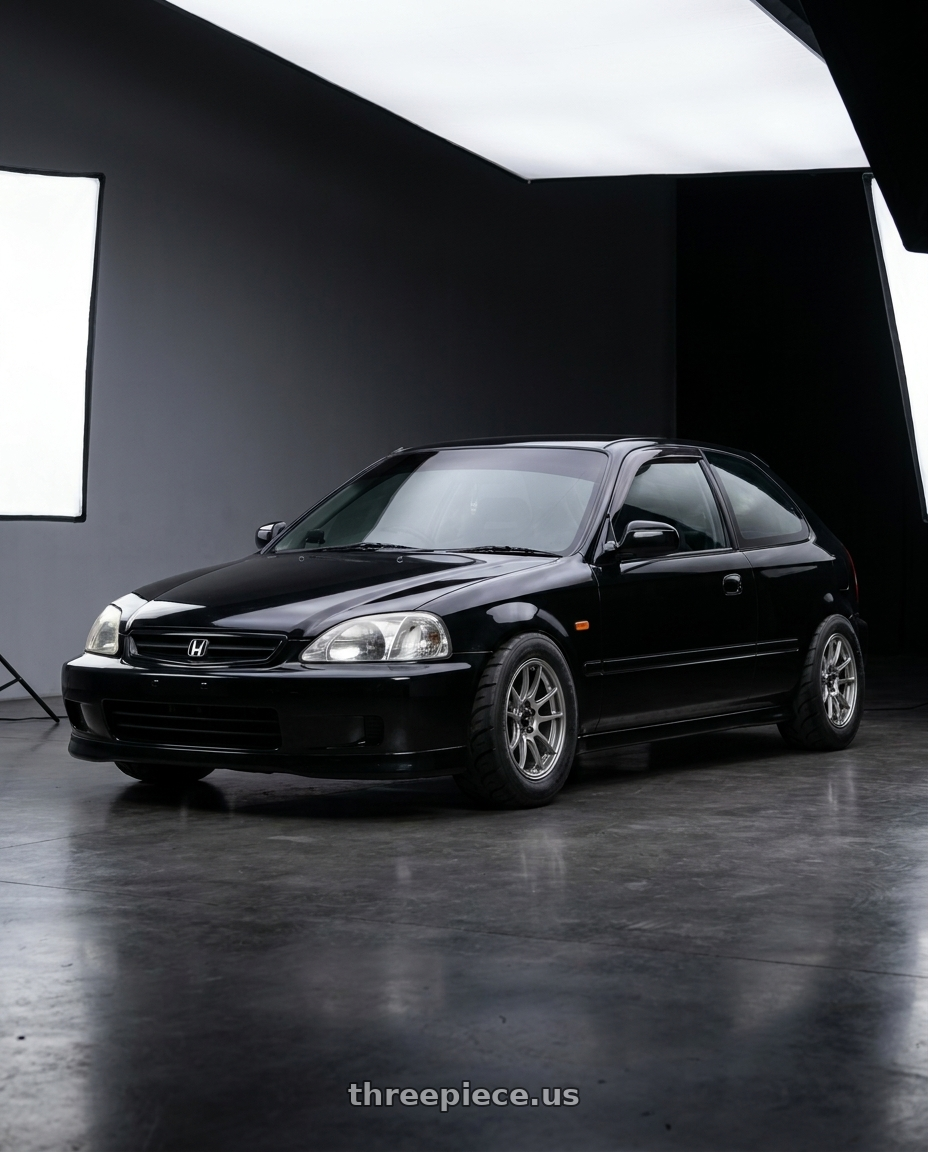 1997 Honda Civic with Konig Heliogram 4X100 15x7+35 Titanium Metallic Knurled Bead Flow Formed wheels