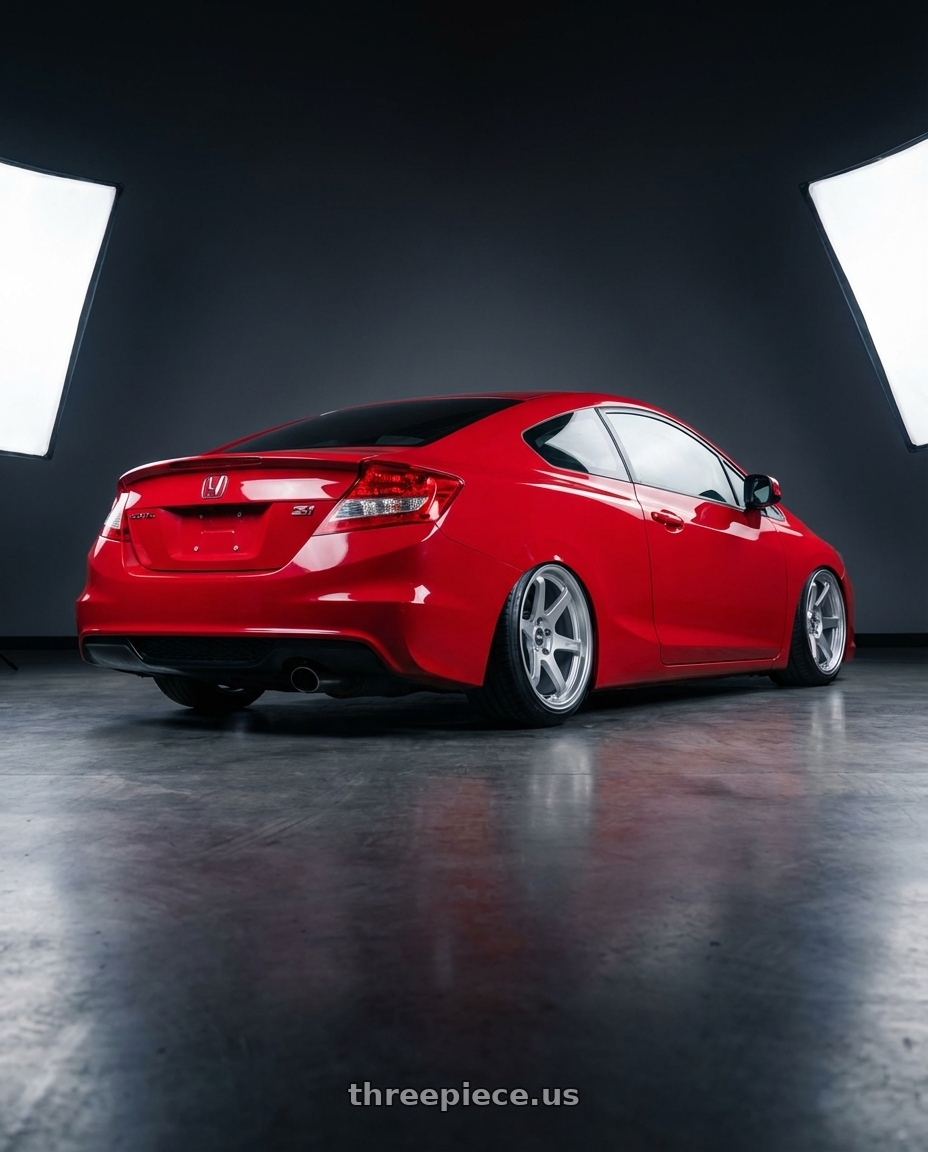 2015 Honda Civic Si with ESR Wheels APEX SERIES AP6 5x114.3 18x9.5 +22 Hyper Silver wheels rear three quarter view slight stretch tires