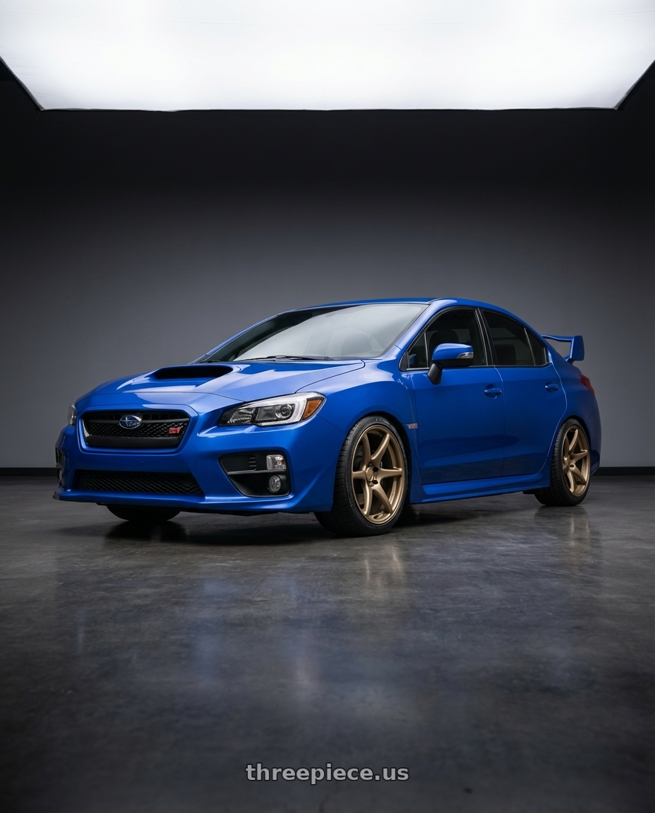 2018 Subaru WRX STI with Kansei K11B Tandem 5x114.3 18x9 12 Bronze wheels front three quarter view lowered stance