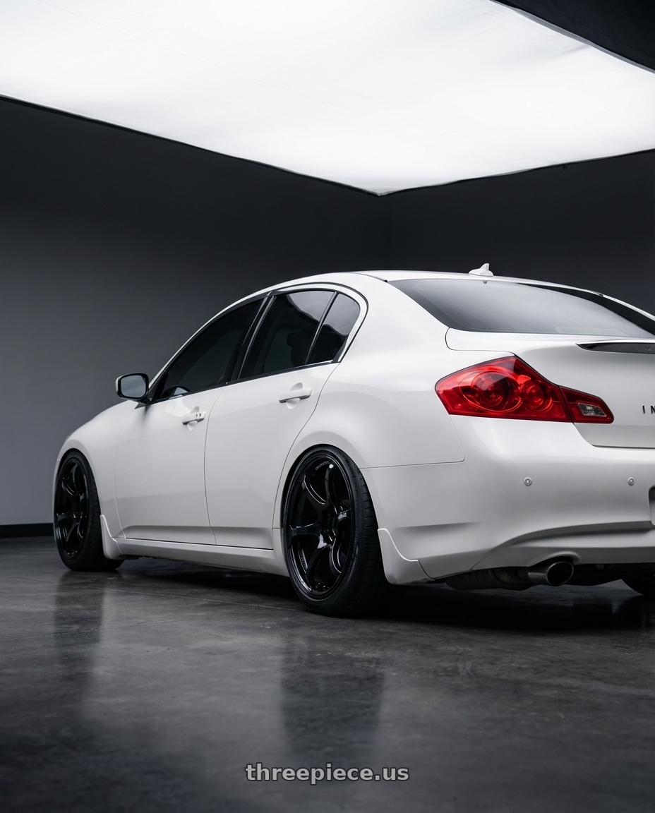 2014 Infiniti G37 Coupe with Advan RGII 5x114.3 19x10+35 Gloss Black wheels rear three quarter view slight stretch tires