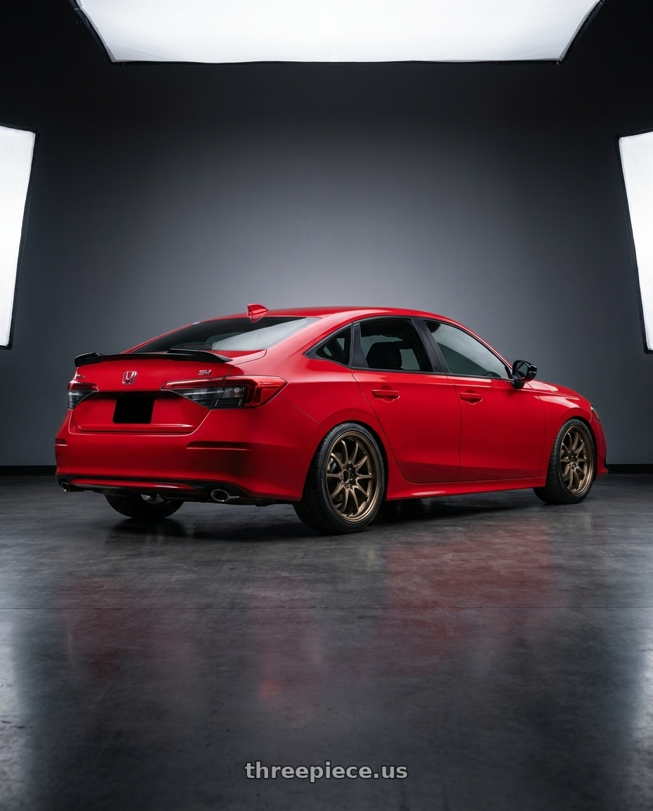2026 Honda Civic Si with Volk Racing CE28N 5x114.3 18x8.5 +30 BRONZE wheels rear three quarter view slight stretch tires
