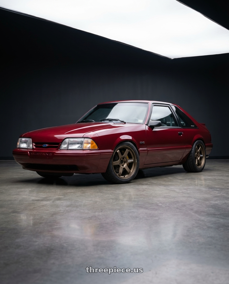 1988 Mustang LX with Volk Racing TE37 Ultra M Spec 5x112 19x9.5+23 19x10.5+35 Bronze Almite Toyota Supra MK5 Spec wheels