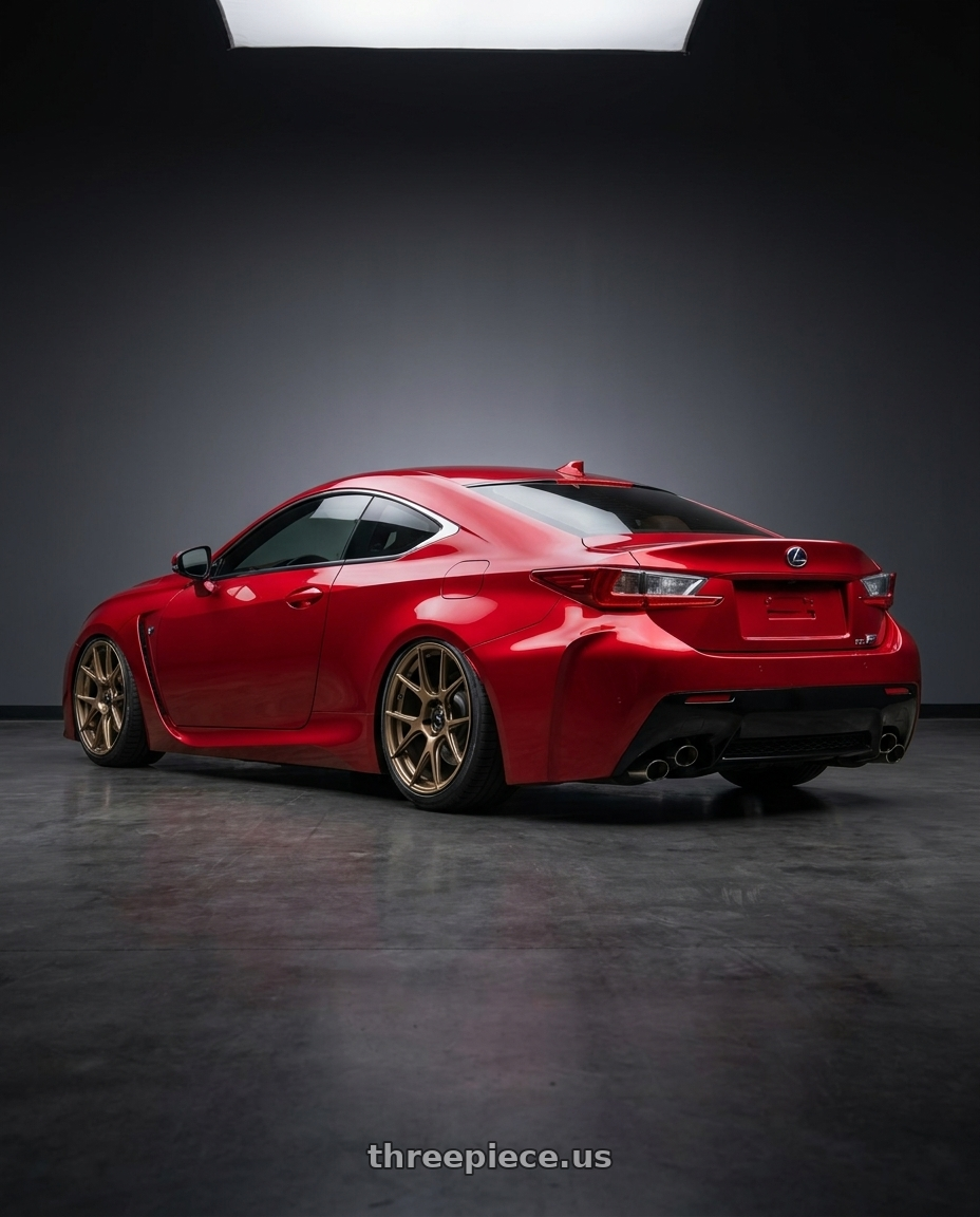 2018 Lexus RC F with Konig Ampliform 5x114.3 19x9.5+25 Gloss Bronze wheels rear three quarter view slight stretch tires