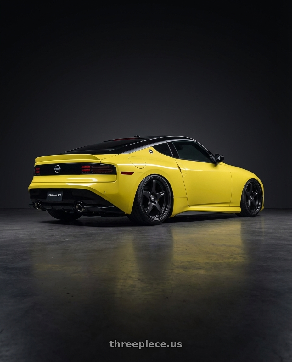 2024 Nissan Z with ESR Wheels APEX SERIES AP5 5x114.3 19x11 +22 Matte Black wheels rear three quarter view slight stretch tires