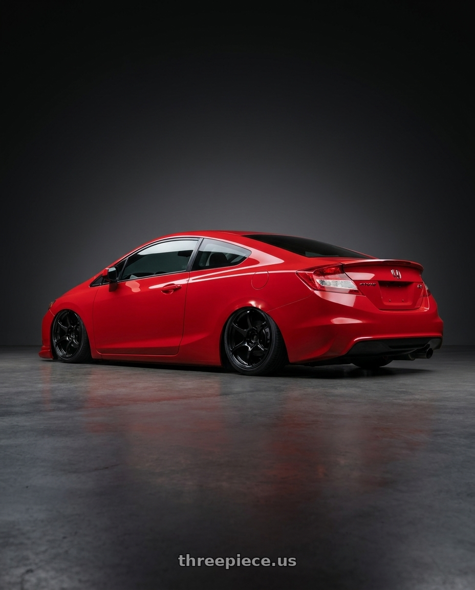 2011 Honda Civic Si with Advan RGIII 5x114.3 18x10.5+25 Gloss Black wheels rear three quarter view slight stretch tires