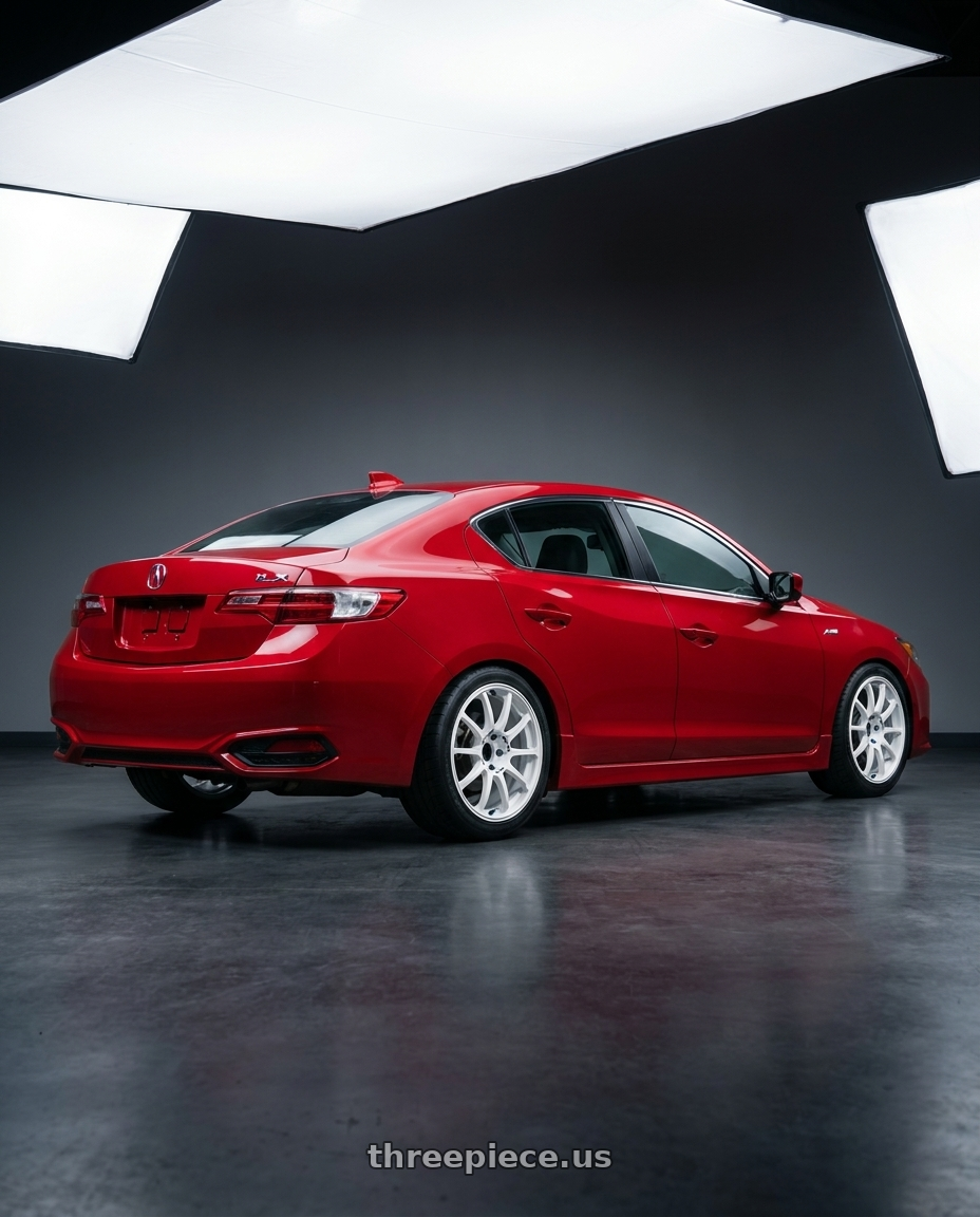 2012 Acura ILX with Advan RCIII 5x114.3 17x7+45 White wheels rear three quarter view square tires